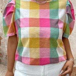 SHEIN Multicolor Plaid Blouse